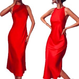 Bebe Red Sleeveless Satin Dress